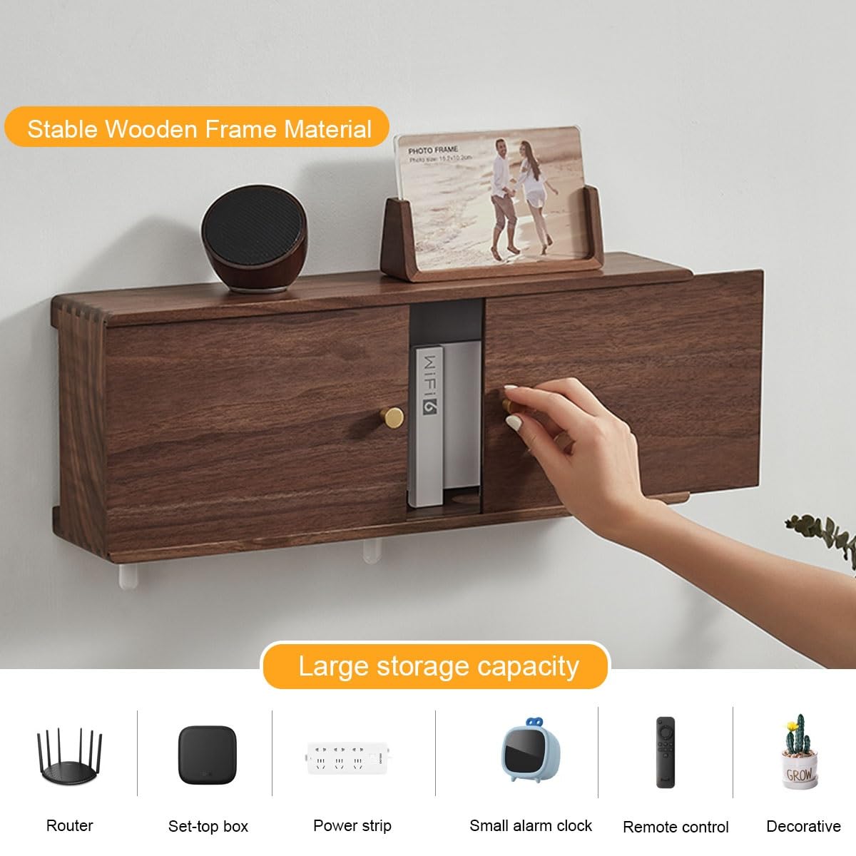Étagère en bois pour routeur WiFi - Boîte de rangement murale élégante pour la maison et le bureau