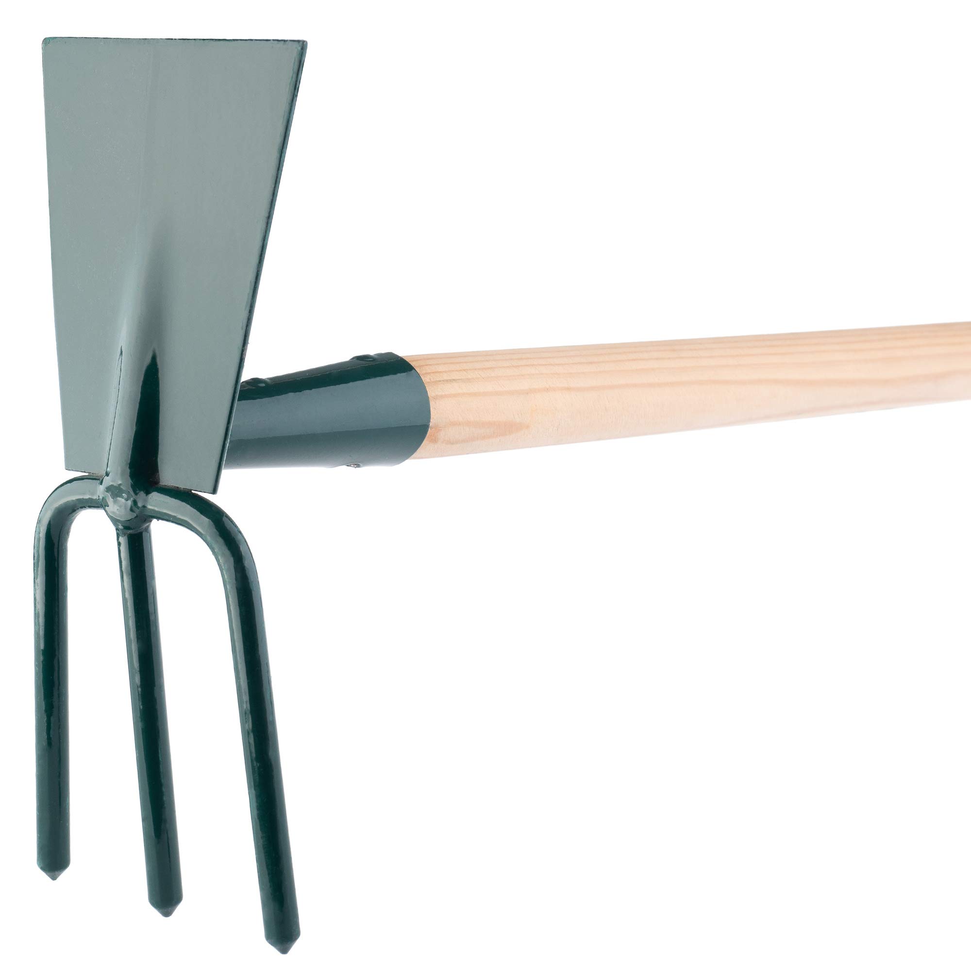 KADAX Hacke, Gartenhacke, Doppelhacke für Garten, zum lüften lockern und jäten des Bodens, Gartenzubehör aus Metall, Unkrauthacke zum entfernen von Unkraut (groß, 3 Zinken - Rechteck, mit Holzstiel)