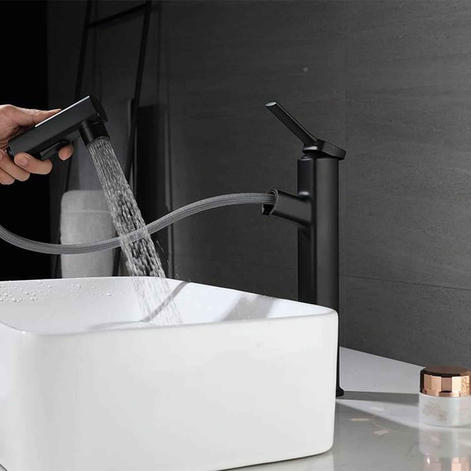 Grifo de baño Cromado de Arco Alto con rociador desplegable 3 Modos Construcción de fácil instalación Uso en Cocina y baño