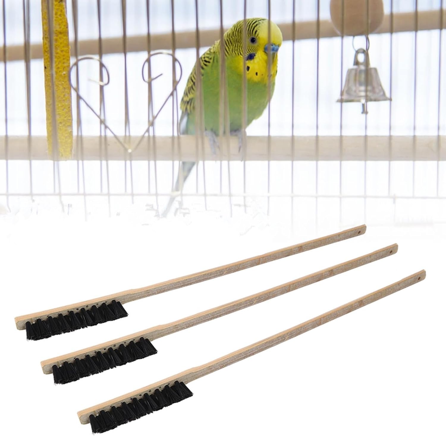 Zerodis 3PCS Brushes for Pets Bird Cage Brush Wooden Cleaning Brush Portable Long Handle Bird Cage House Brush Accessory for Pet Birds Parrots Cage