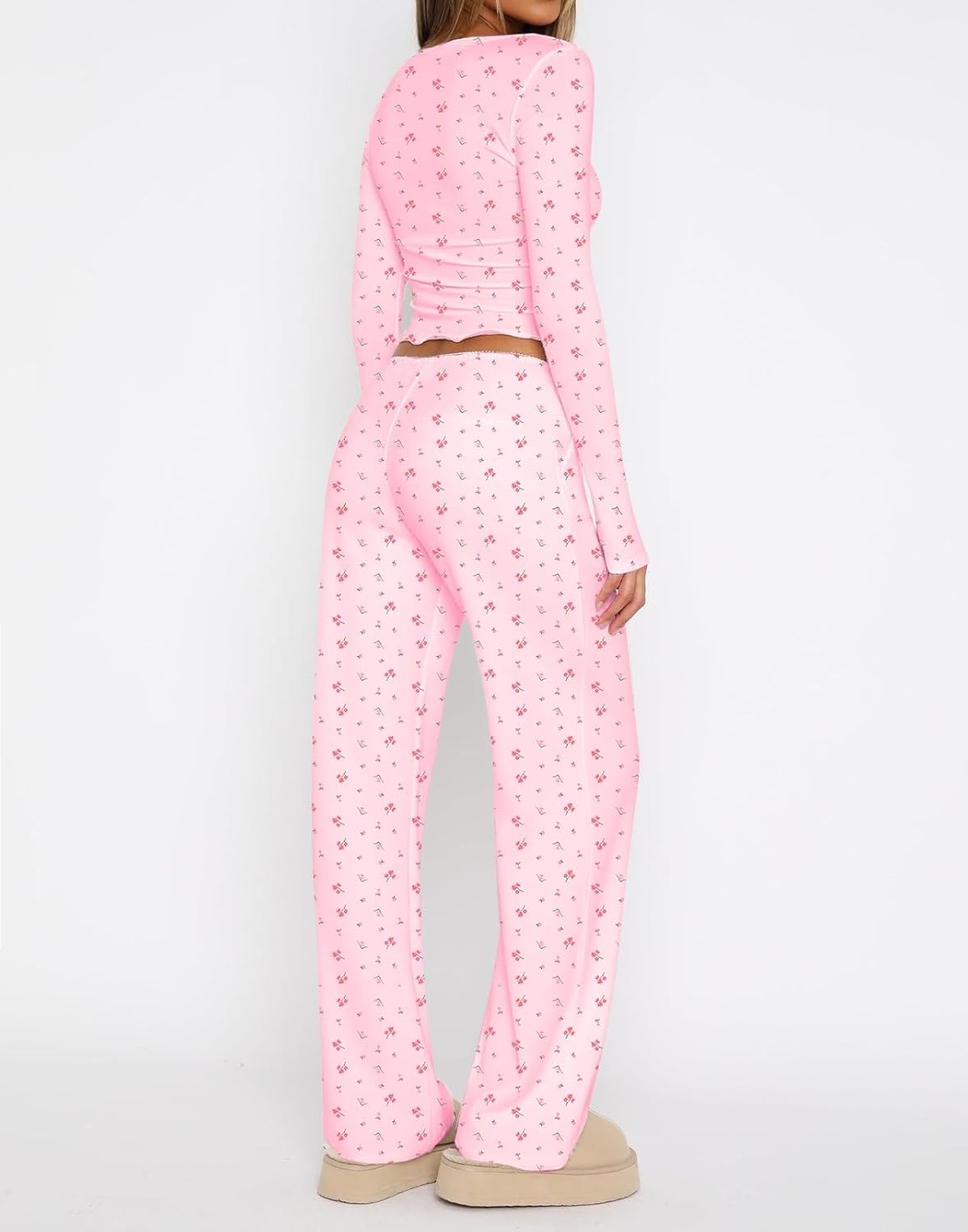 Lacozy Womens Fall Pajama Sets 2 Piece Cute Graphic Pj Set Woman Long Sleeve Top and Pants Y2K Sleepwear Nightwear