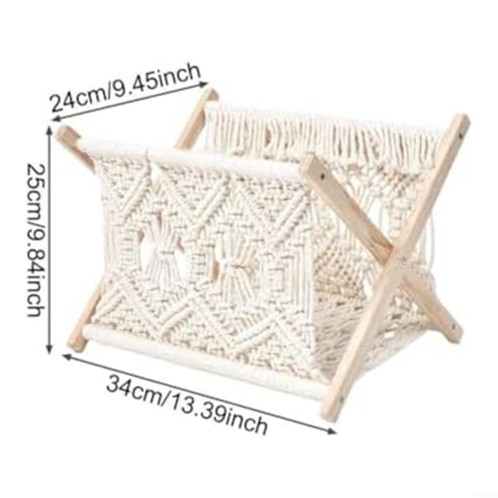 Portariviste intrecciato a mano, pieghevole, in legno e corda di cotone, porta giornali per soggiorno, camera da letto, ufficio, cestino portaoggetti bianco per libri, tablet, asciugamani