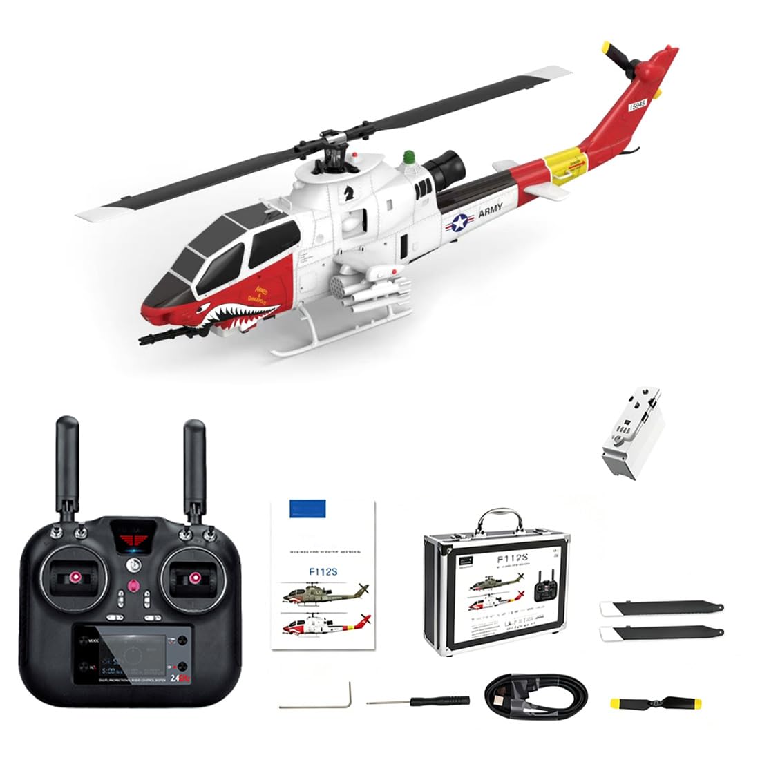 Elicottero GPS RC F112S, scala 1:40, 9 canali, rosso/bianco