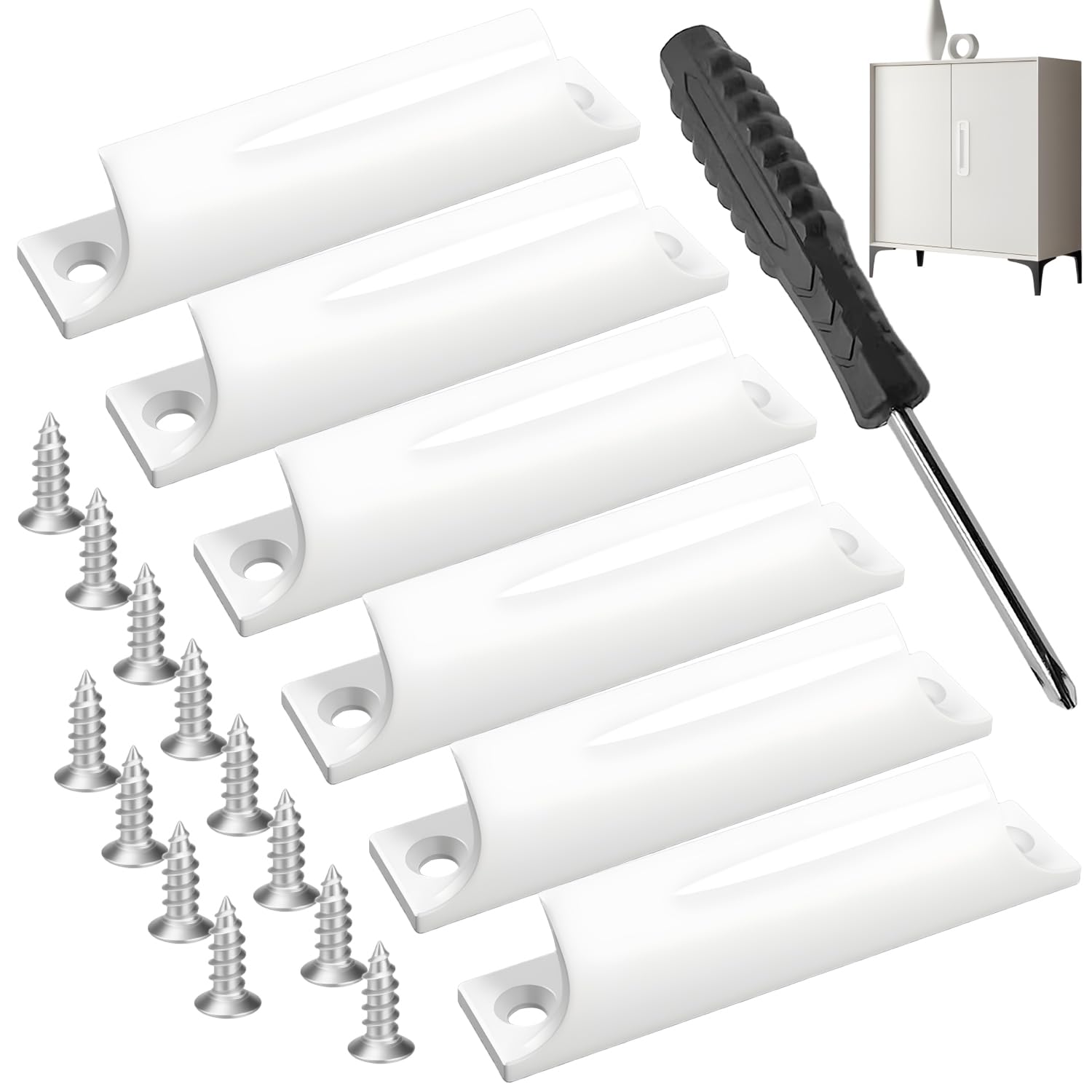 6 Pezzi Bianco Maniglie per Mobili Maniglie per Mobili Da Cucina in Alluminio Maniglia Porta Esterna Nascosta con 12 Viti e 1 Cacciavite a Croce Maniglia Porta Scorrevole per Mobili Porte e Finestre