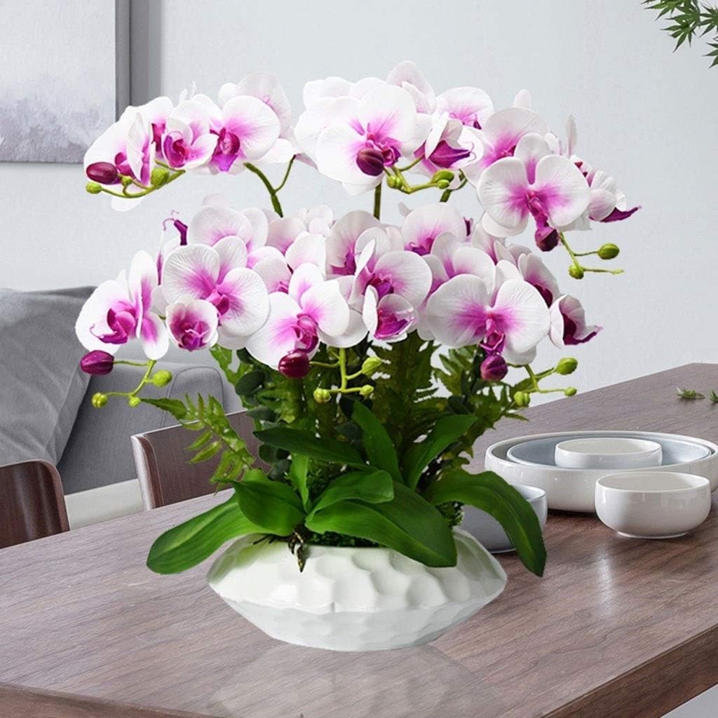 Orquídeas Artificiales De Tela De Seda, Flores Artificiales con Jarrón, Orquídea Artificial En Maceta De 55 Cm, Flores Artificiales De Phalaenopsis,A-55cm