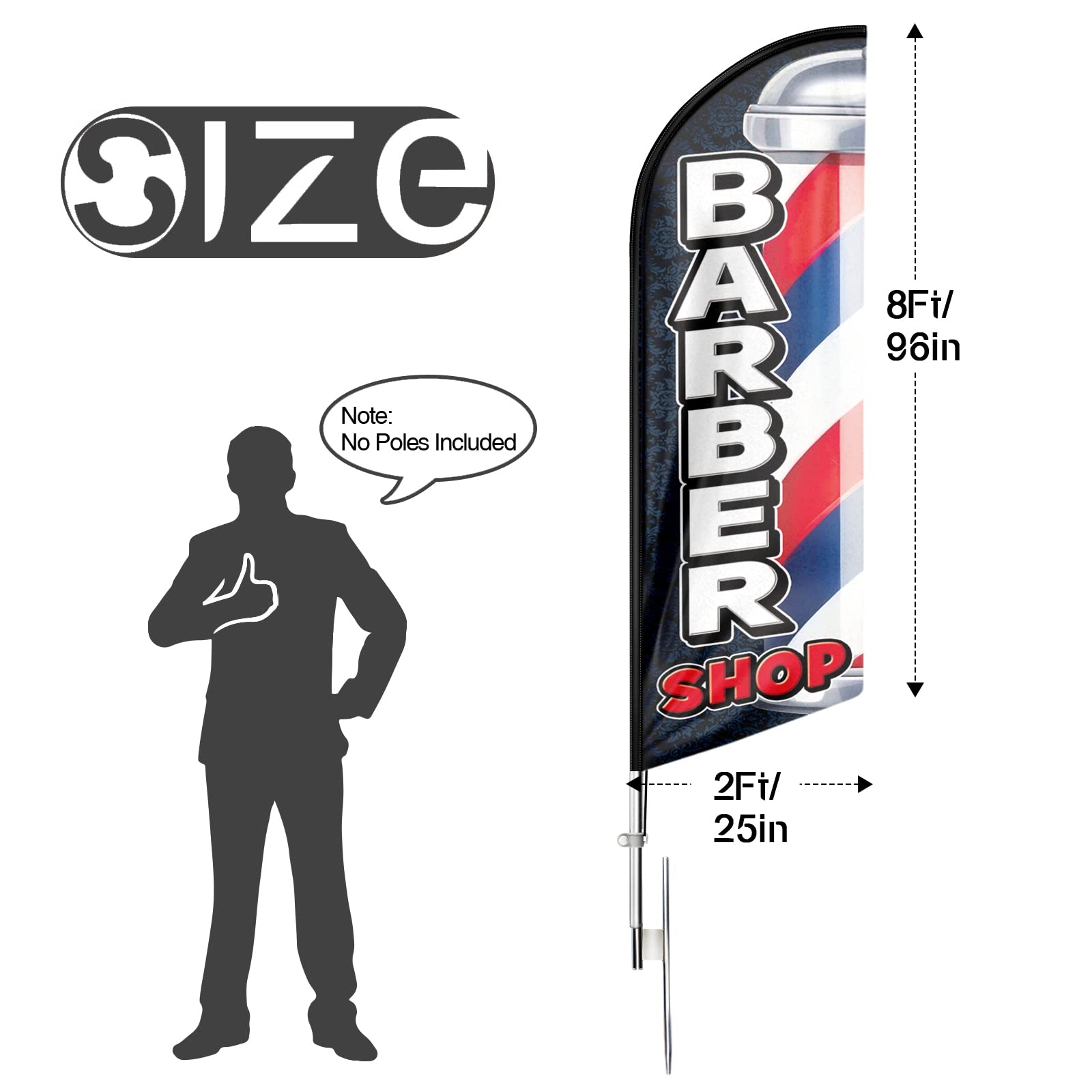 Bandera de barbería Swooper, bandera de barbería, publicidad de plumas, carteles de barbería para negocios y escaparates, 8 pies (solo bandera)