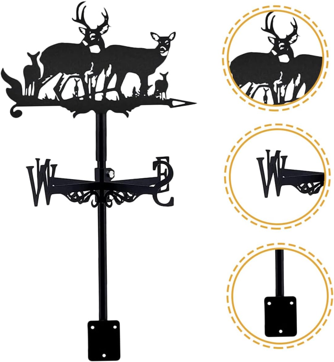 TIDTALEO Iron Elk Weathervane Garden Decor with Metal Ground Insert, Outdoor Patio Wind Direction Indicator for Lawn and Yard Weather Vane