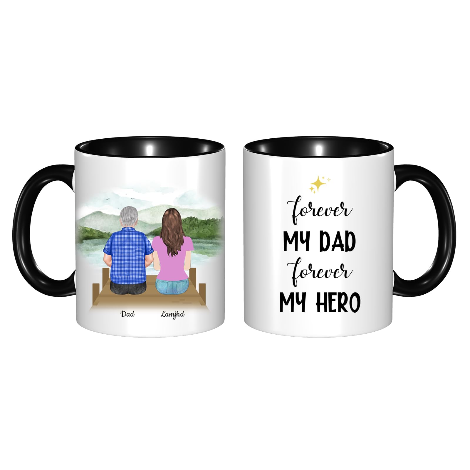 NOONATIVE Forever My Dad Forever My Hero Mug,Personalized Custom Coffee Mug with Name Portrait,Birthday Fathers Day Gift for Dad