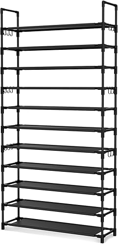Miniatura 8 de Zapatero alto de 11 niveles con capacidad para 55 pares de zapatos con 18 ganchos, organizador de zapatos ancho y resistente, estante de zapatos de