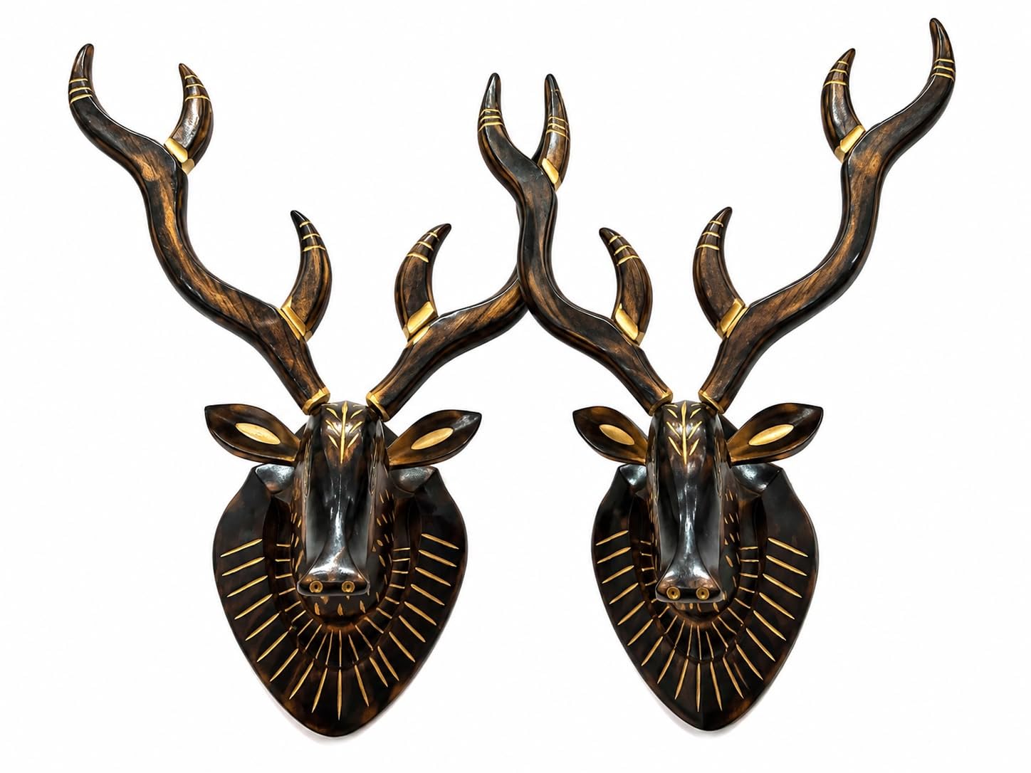 GEETANSH DECORS Decorative Deer Head Wall Mount – Set of 2 | Premium Polyresin Stag Head Wall Decor with Golden Finish | Rustic Animal Wall Art for Living Room, Bedroom, Office & Café-image-1