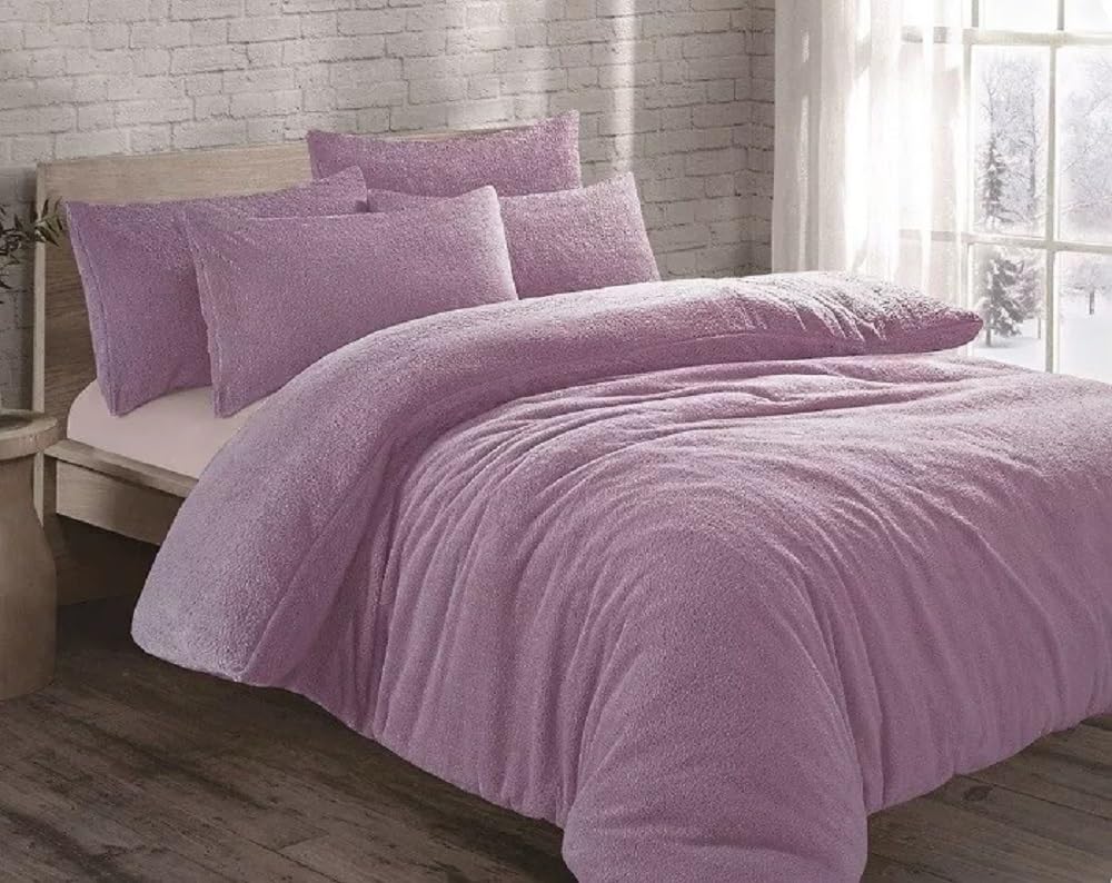 VL Teddy Fleece Duvet Cover Set Thermal Warm & Fluffy Soft Bedding with Pillow Cases or Fitted Sheet Cozy and Dependable Winter Relaxation (Lilac, King (Duvet Cover Set)) โ image 1