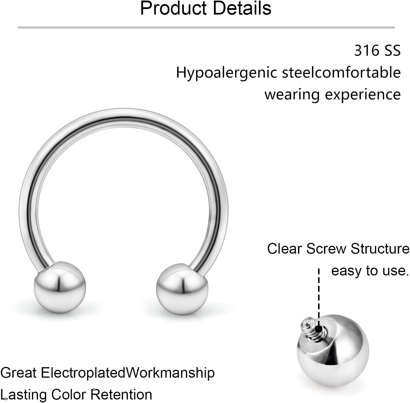 Lcolyoli 16g Septum Rings Internally Threaded Surgical Steel Septum Jewelry Lip Rings Hoop Labret Jewelry Smiley Piercing Jewelry Horseshoe Earrings Daith Piercing Jewelry for Women Men - Image 3