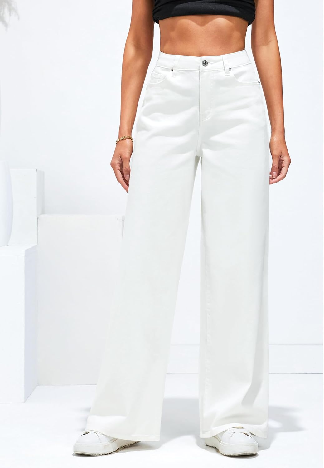 LookbookStore Wide Leg Jeans for Women High Waisted Stretchy Denim Jeans Fashion Baggy Trouser Jean Pants with Pockets - Image 2