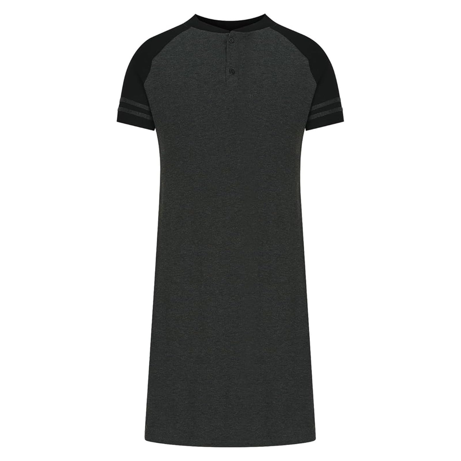 Camisón de manga corta para hombre, informal, con cuello Henley, manga raglán, camiseta básica para hombre, ropa de dormir elástica hasta la rodilla, camiseta para dormir, ropa de dormir, ropa de
