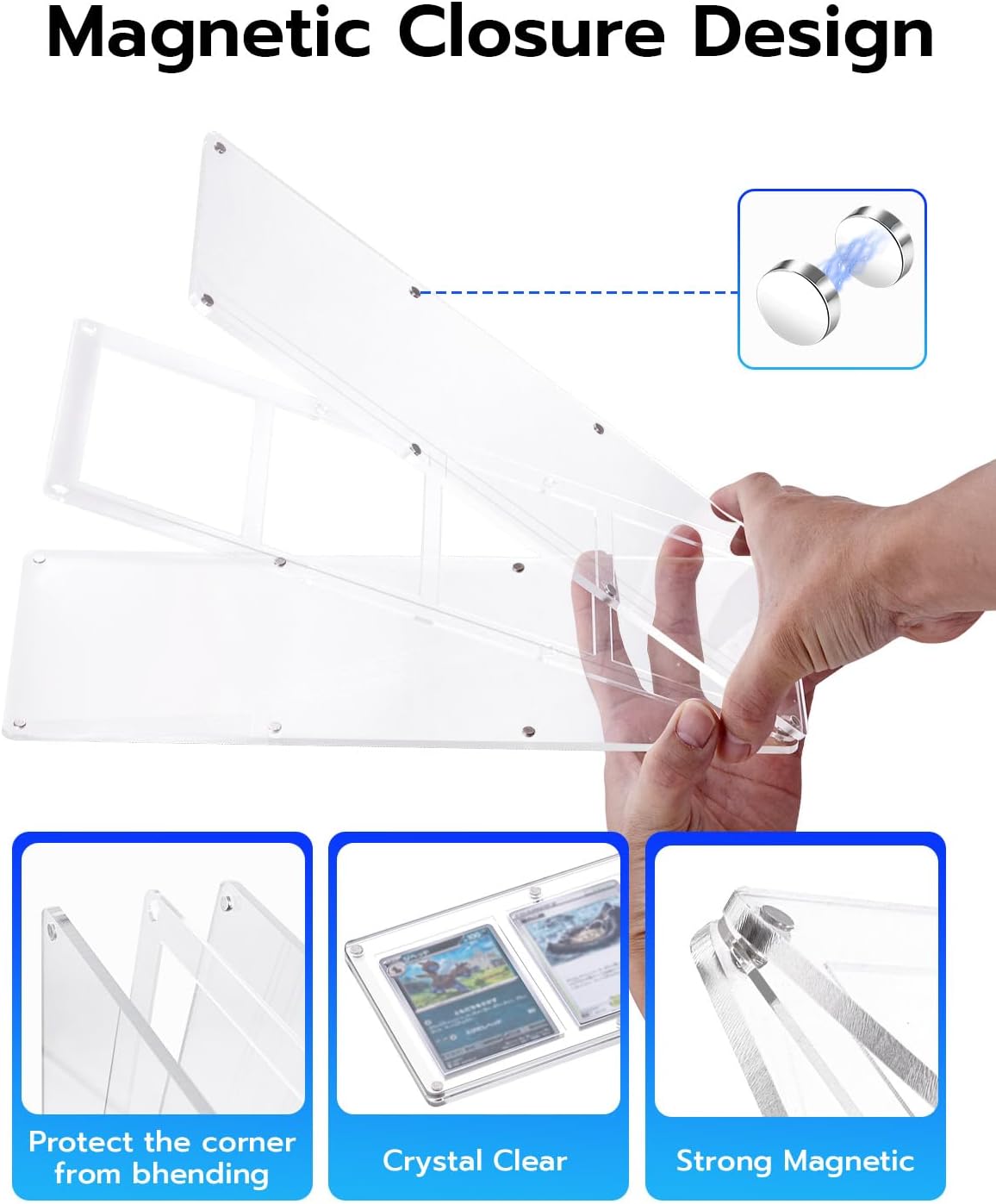 Wigearss 4 Slots 35-75PT Universal Magnetic Acrylic Game Card Case, Baseball Card Holder, Hard Acrylic Card Cases, Card Protector, Fit for Standard Card