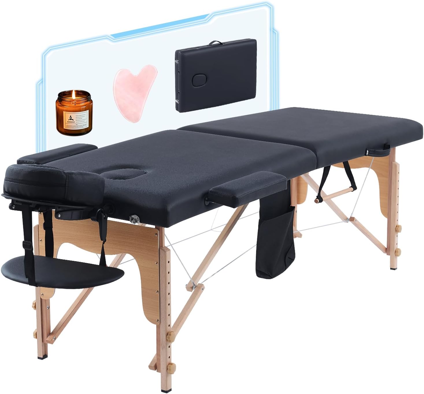 Portable Massage Table,84 Inch Massage Tables Portable with Side Pocket and Towel Rack Adjustable Height Lash Bed Massage Bed Tattoo Table Esthetician Bed for Eyelash Tattoo Spa,Black