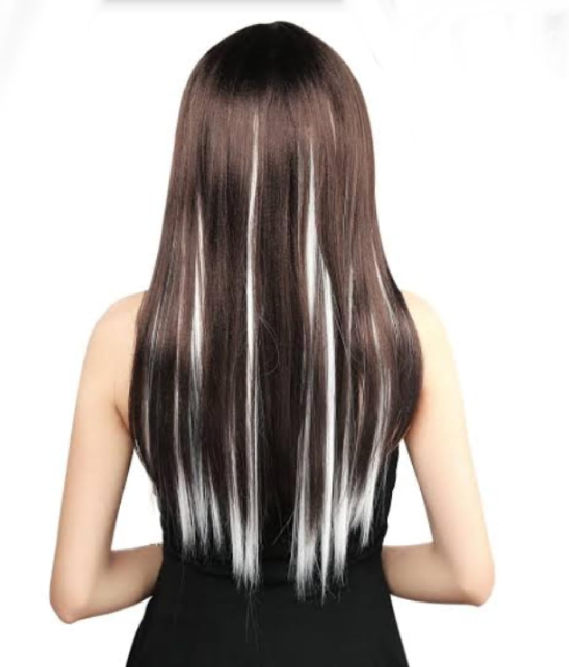 Rizi : 2 Pcs Colored Streaks Single Clip Hair Extension Highlight Streaks For women (White)