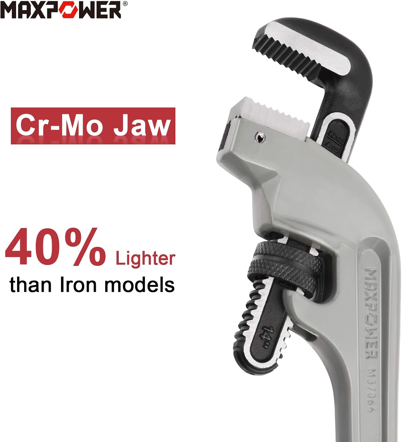 MAXPOWER 14-inch End Pipe Wrench, 45 Degree Aluminum Offset Pipe Wrench, Ideal for Pipe Working Close to The Wall
