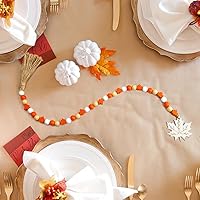 Vista 7 de Guirnalda de cuentas de madera de otoño naranja de Acción de Gracias con borlas, etiqueta de hoja de arce, cuentas de granja, decoración natural