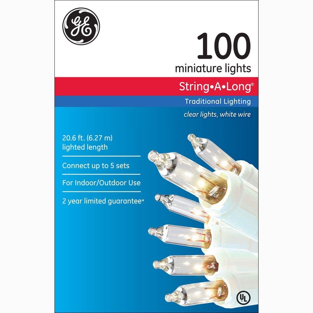 ( pack X 2 ) Miniature String A Long Christmas Lights Clear with White Wire 100