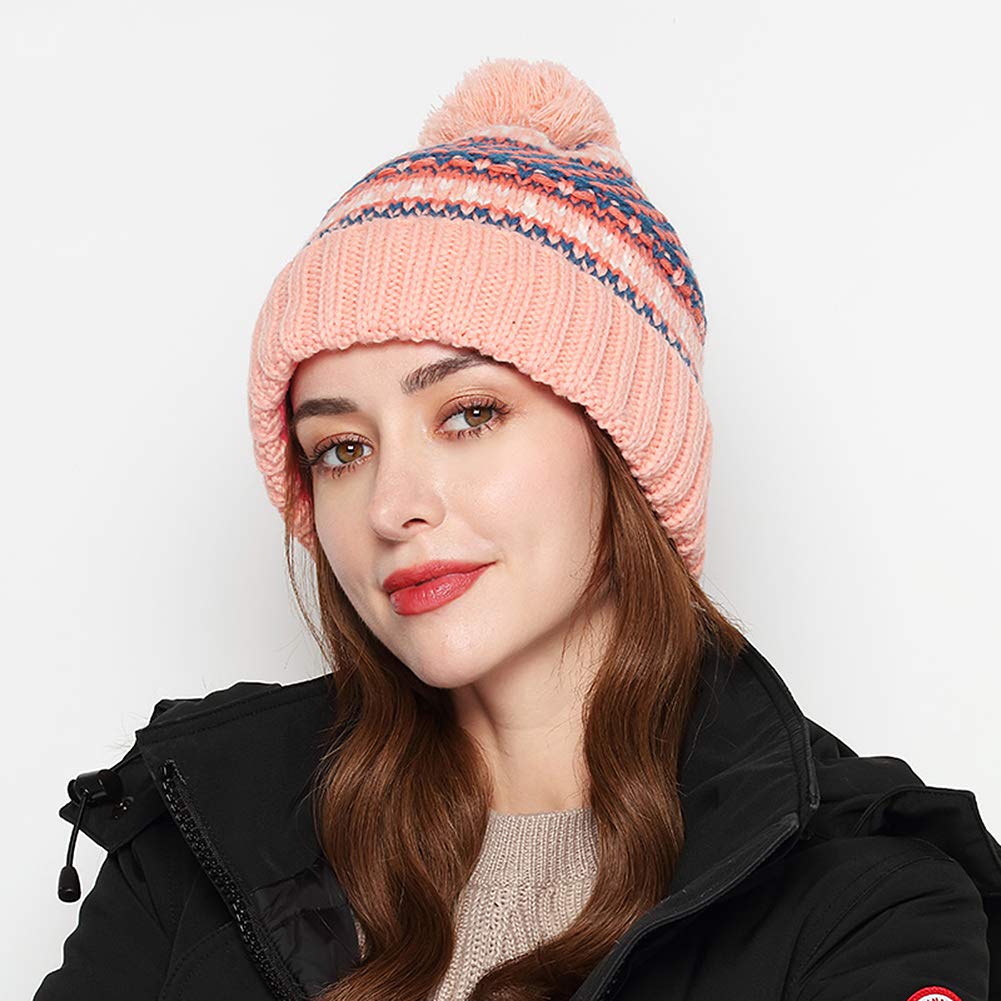 Gorro de Invierno para Mujer y niña, Gorro de Punto con pompón, Gorro de esquí y Snowboard, Gorro Liso con puños Household faucets