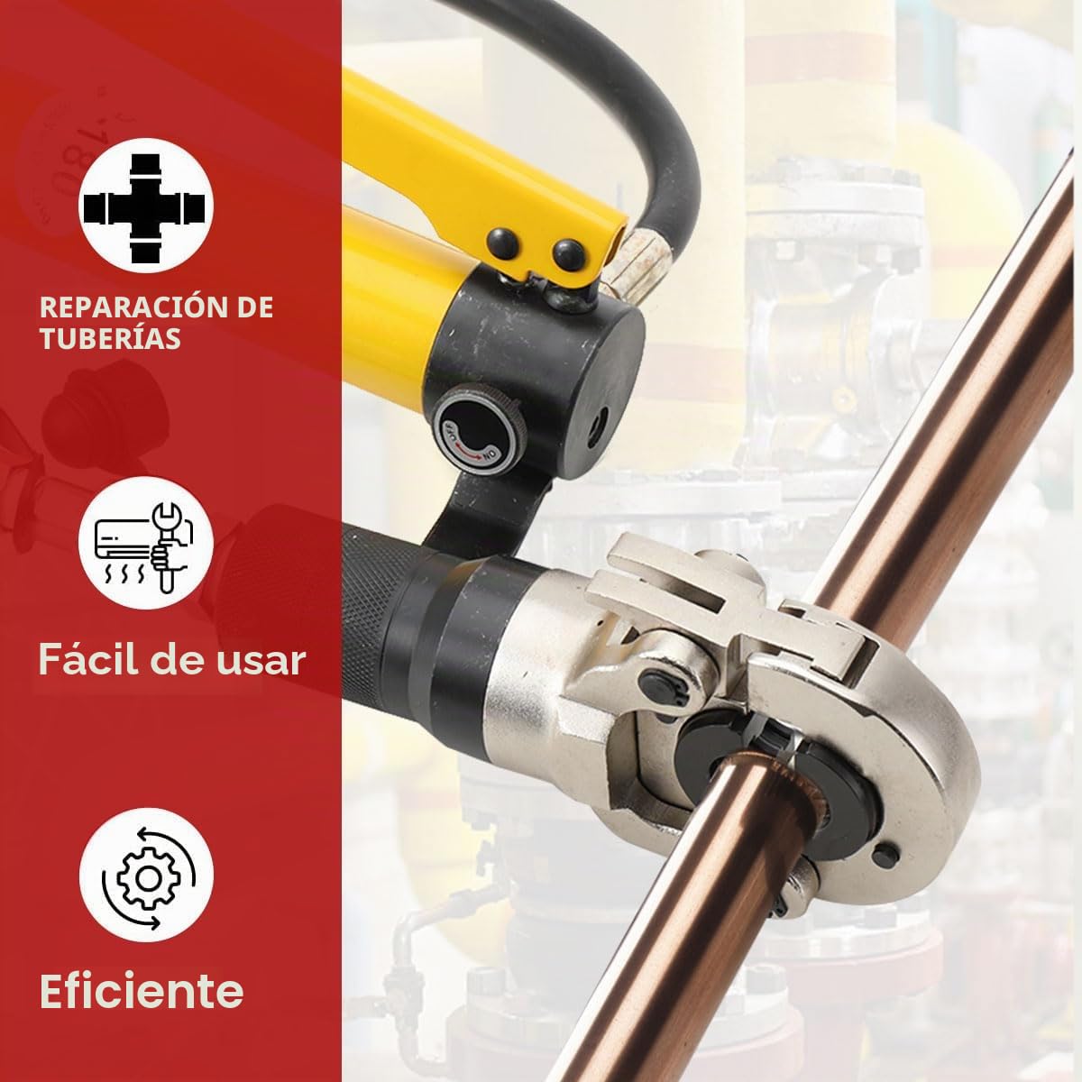 Alicates Prensadores de Tuberías, Alicate Hidráulica con 9 Matrices Extraíbles, Herramientas de Crimpado de Tubos, 360° Giratorio, Crimpadora Hidráulica Multicapa V/TH de 12-28 mm / 16-32 mm