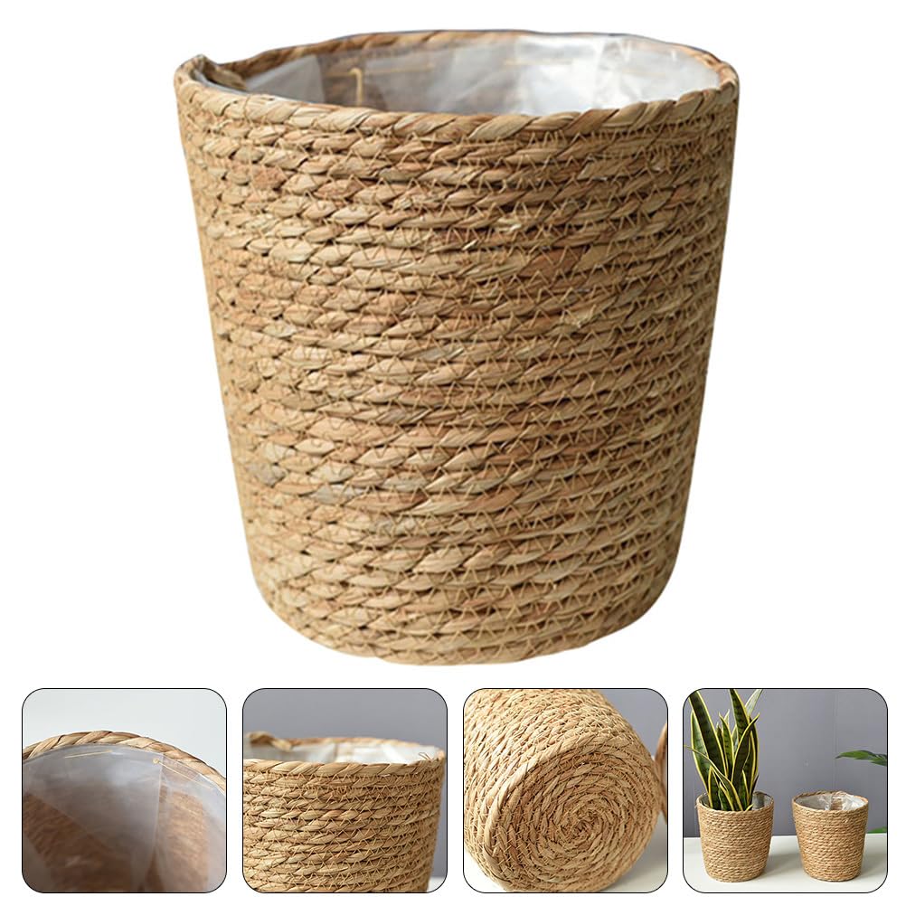 Panier Plante Osier SynthéTique Cache Pot Tissé Doublé Plastique pour IntéRieur ExtéRieur Balcon 8 7X5 9 Pouces Rangement Multifonction