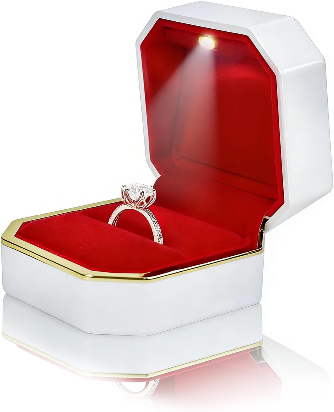 Luxury Velvet Engagement Ring Box with LED Light - Wedding Ring Box for Proposal, Jewelry Gift Box, Ring Case, Travel Engagement Gift for Wedding Day Anniversary - Image 8