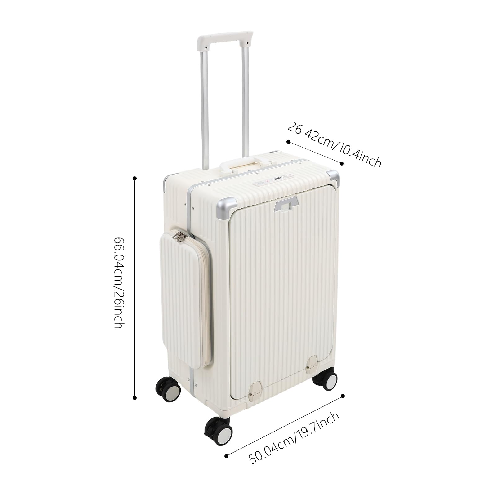 Twarda obudowa, 61 cm, walizka podróżna, ze stopu aluminium, zamek szyfrowy, 4 bezgłośne kółka, złącze USB, ochrona narożników, uchwyt na napoje, na podróż służbową, urlop, wycieczkę szkolną