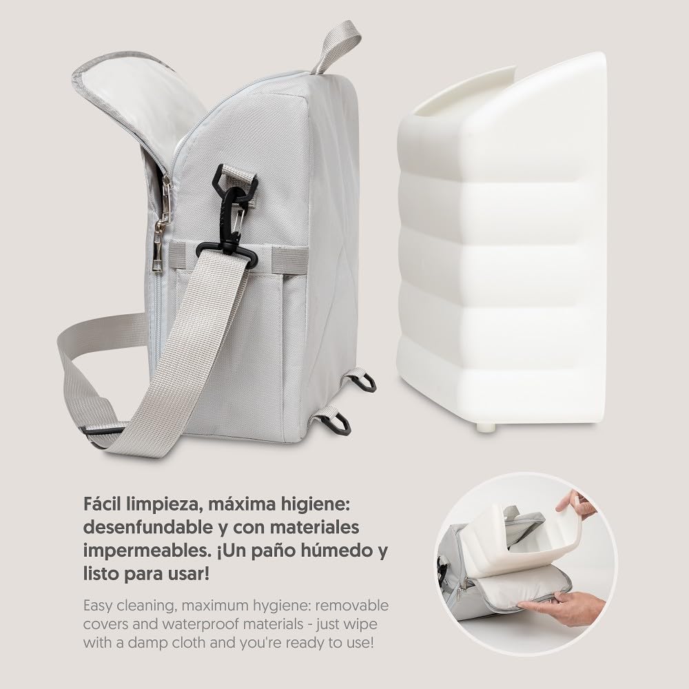 Interbaby - Chaise haute d'appoint portable pour bébé - Siège bébé - Convertible en sac à dos ou en sac - Pliable, léger et avec poignée réglable pour le transport - Étoiles grises