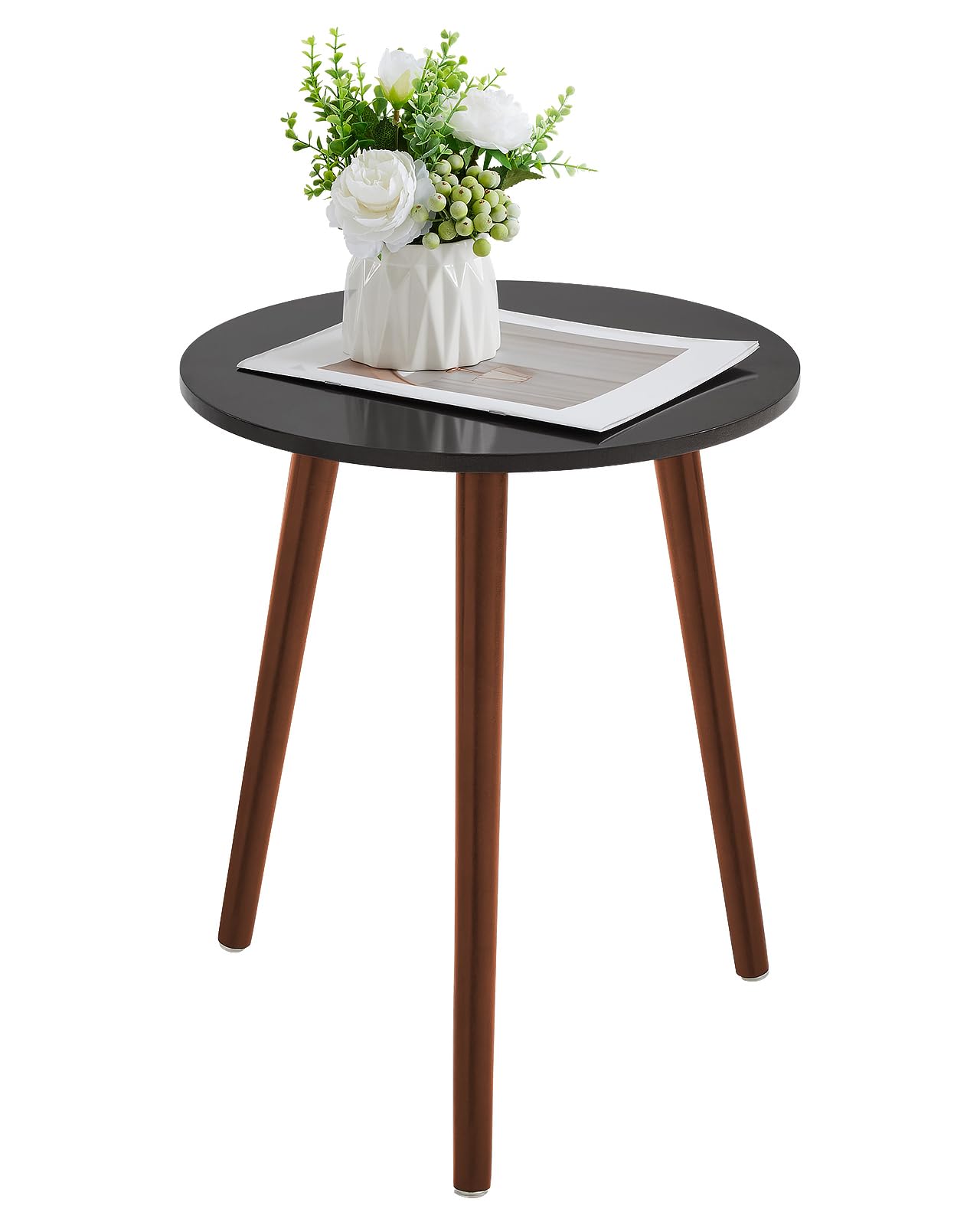 Apicizon Brown Side Table for Bedroom, End Table Bedside Table Nightstand Coffee Table with Brown Wood Legs for Living Room, 16.5 x 20.5 Inches, Black & Brown