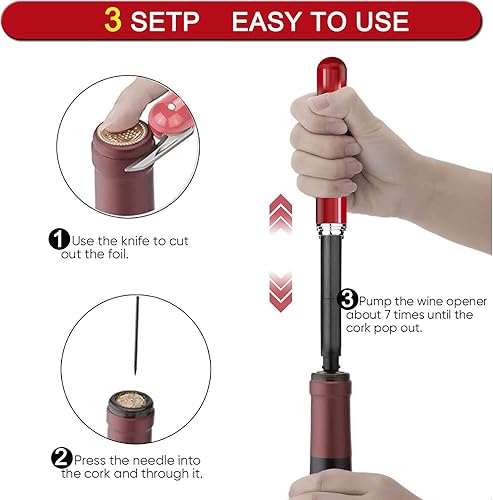 Miniatura 2 de Abridor de vino a presión de aire 2 en 1 con cortador de papel de aluminio, abridor de botellas de vino, bomba de aire de fácil apertura, abridor de