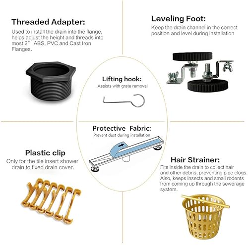 Miniatura 3 de Neodrain Drenaje de ducha lineal de 18 pulgadas dorado, cubierta plana y de inserción de azulejos 2 en 1, desagüe lineal de acero inoxidable,