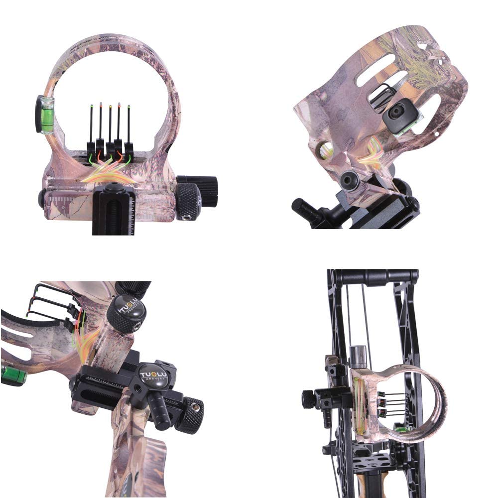 Bogen Visier Bogenschießen Compoundbogen Visier 5 Pin 0,019" Fiberoptik Mikroeinstellung Jagdvisier Bogenvisier mit Visierlicht für Rechte und Linke Hand