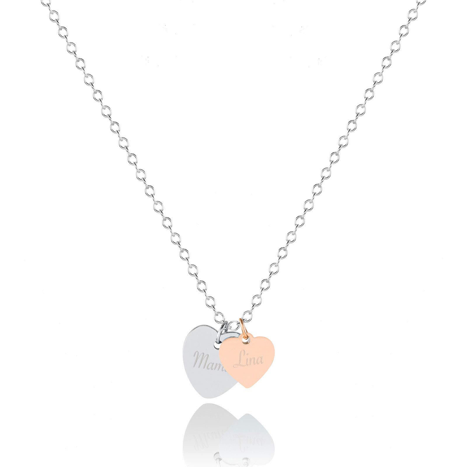 VALENCIA Halskette Herz Anhänger mit Gravur | Mutter Kind Kette | Mit Namen | Persönliche Geschenke | Personalisierter Schmuck | 316 L Edelstahl | Silber Gold Rosé | Valentinstag Geburtstag Jahrestag