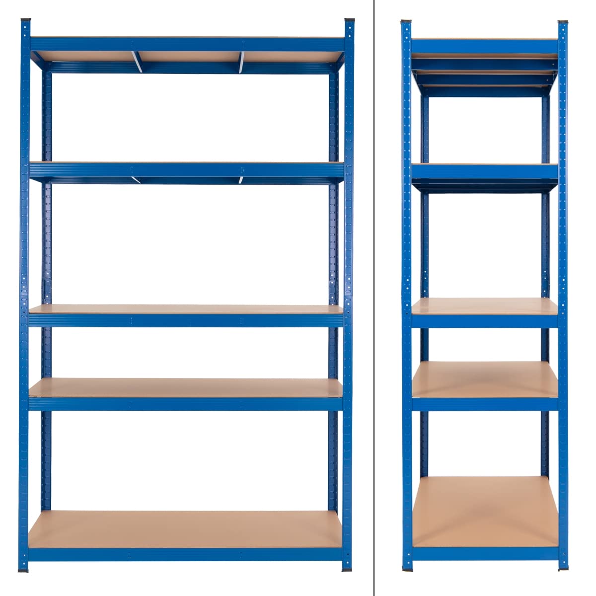 ECD Germany Étagère de Rangement - 200x100x60 cm - Capacité max. 875 kg - 5 Plateaux MDF - Rayonnage Métallique Bleu - Hauteur Réglable - Unité de Stockage Charge Lourde Râtelier Garage Cuisine Cave