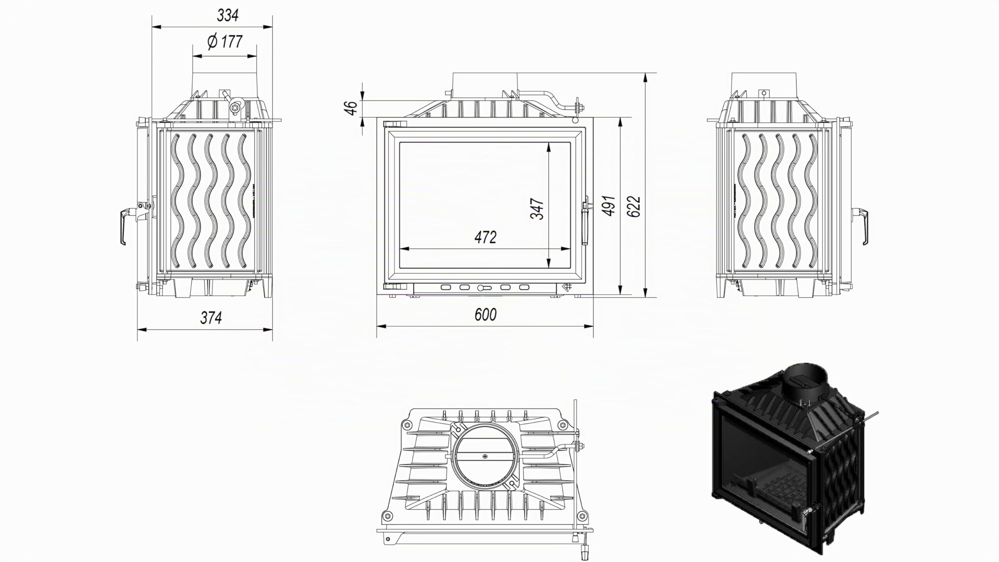 KRATKI ANTEK Camino a legna in ghisa 10kW Ø 180 - stufa a legna Classe energetica A - ECODESIGN, Efficienza termica 76% - Gamma di potenza 4,5-13kW - cestino della cenere & regolazione dell’aria