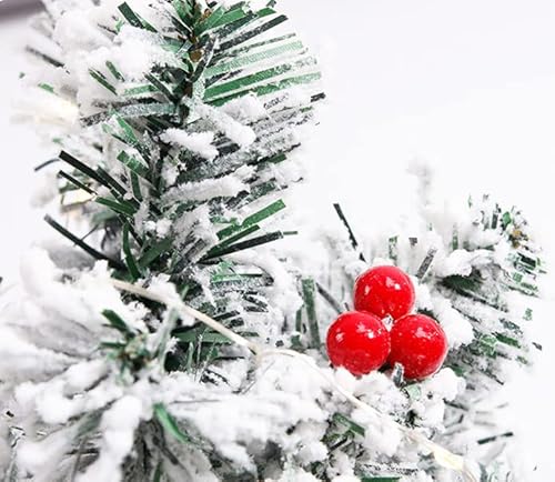 Pre-Lit Artificial Mini Snowy White Christmas Tree, 22 Inch Small Table Top Snow Flocked Christmas Tree With Lights Red Berries Pine Cones And Cloth Bag Base For Xmas Indoor Desk Tabletop Decoration #TOP6