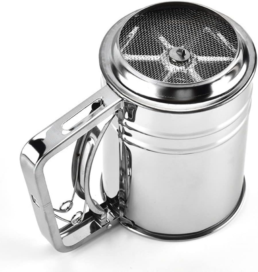 Flour Sifter Stainless Steel Flour Strainer Fine Mesh Sieve Sugar Shaker Cake Baking Powder with Hand Press for Cakes Pastries Pies Cupcakes Desserts Kitchen