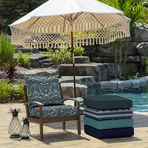 Image of Arden Outdoor Deep Seat Cushion Set (4-Pack), 22 in x 24 in, Weather-Proof, Rain-Proof, Fade Resistant Patio Cushion for Chair, Sofa, and Couch Sapphire Aurora Blue Damask