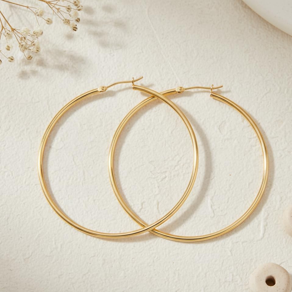14K Gold Hoop Earrings for Women 14K Gold Earrings for Women Gold Hoop Earring for Womens Hoops Delicate Vintage Oversized Hoops Earring for Women 20/30/40/50/60/70mm - Image 7
