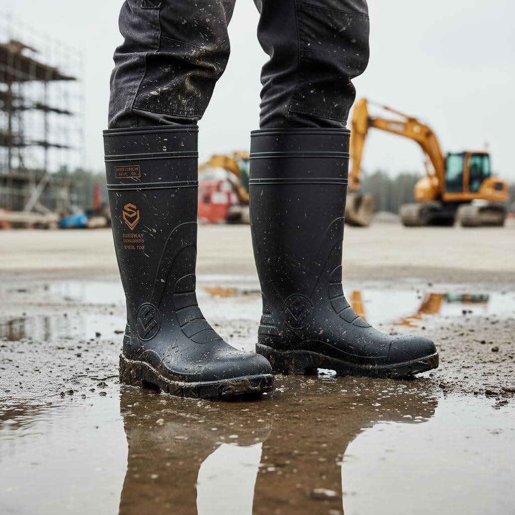 SUREWAY Steel Toe Rain Boots for Men, Knee High Waterproof Work Boots with Slip & Oil Resistant Outsole for Industrial, Construction, Agriculture - Image 2