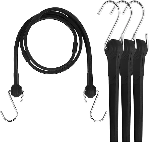 Joneaz Flat Silicone Rubber Bungee Cords with Hooks Adjustable, 36 inch, 4 Pack Heavy Duty Tie Down Straps，Above 150% Stretch
