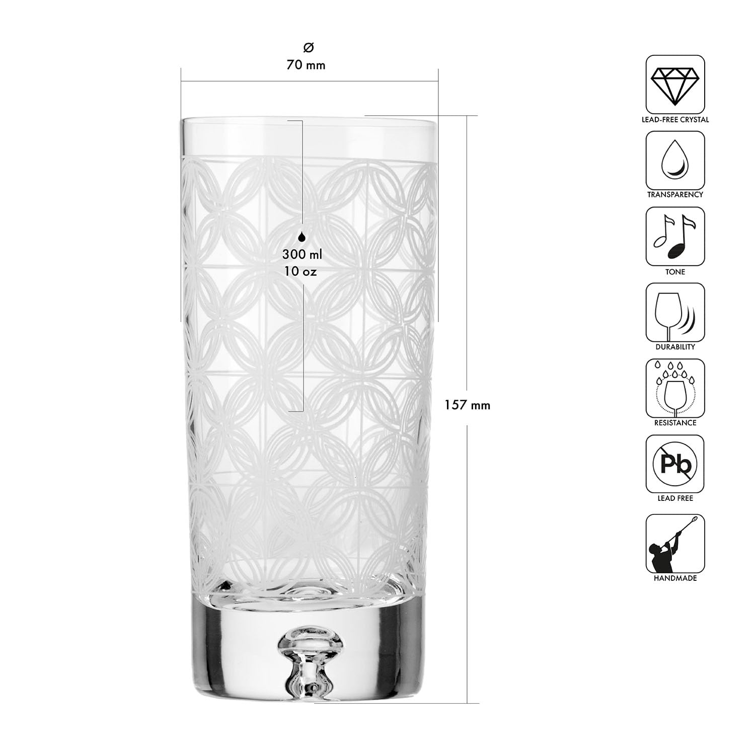 Krosno – Wasser-, Saft- & Longdrinkgläser 300 ml – 4er Set – Saga Kollektion – Kristallglas – Handgefertigt & Geschliffen – Geschenk, Farblos Cut 1