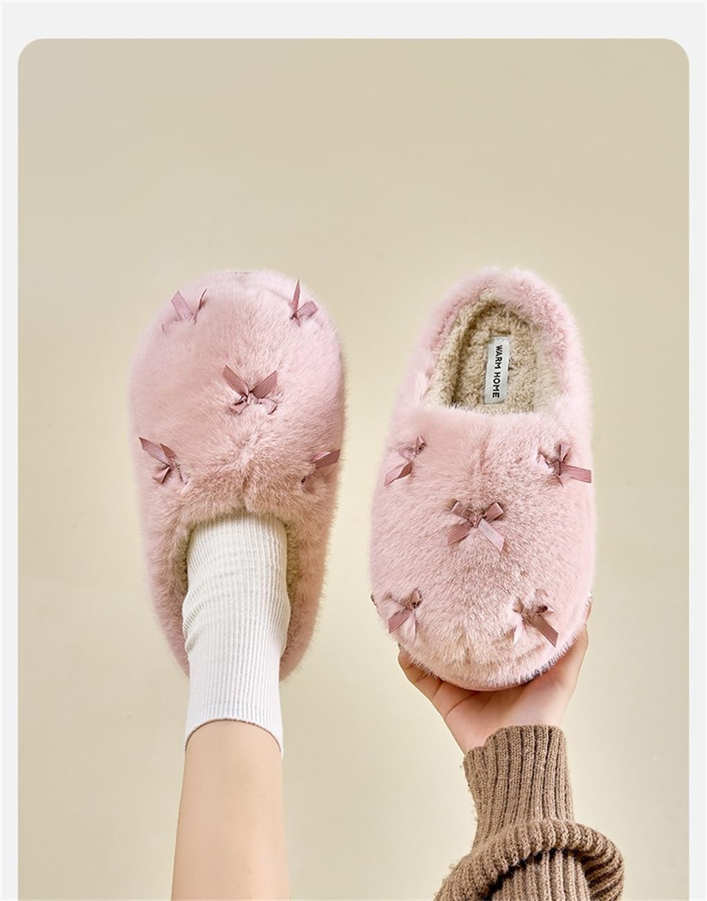 Women's Cute Plush Home Butterfly Knot Cotton Comfortable Thick Bottom Outdoor Winter Indoor Soft Warm Slippers - Image 2