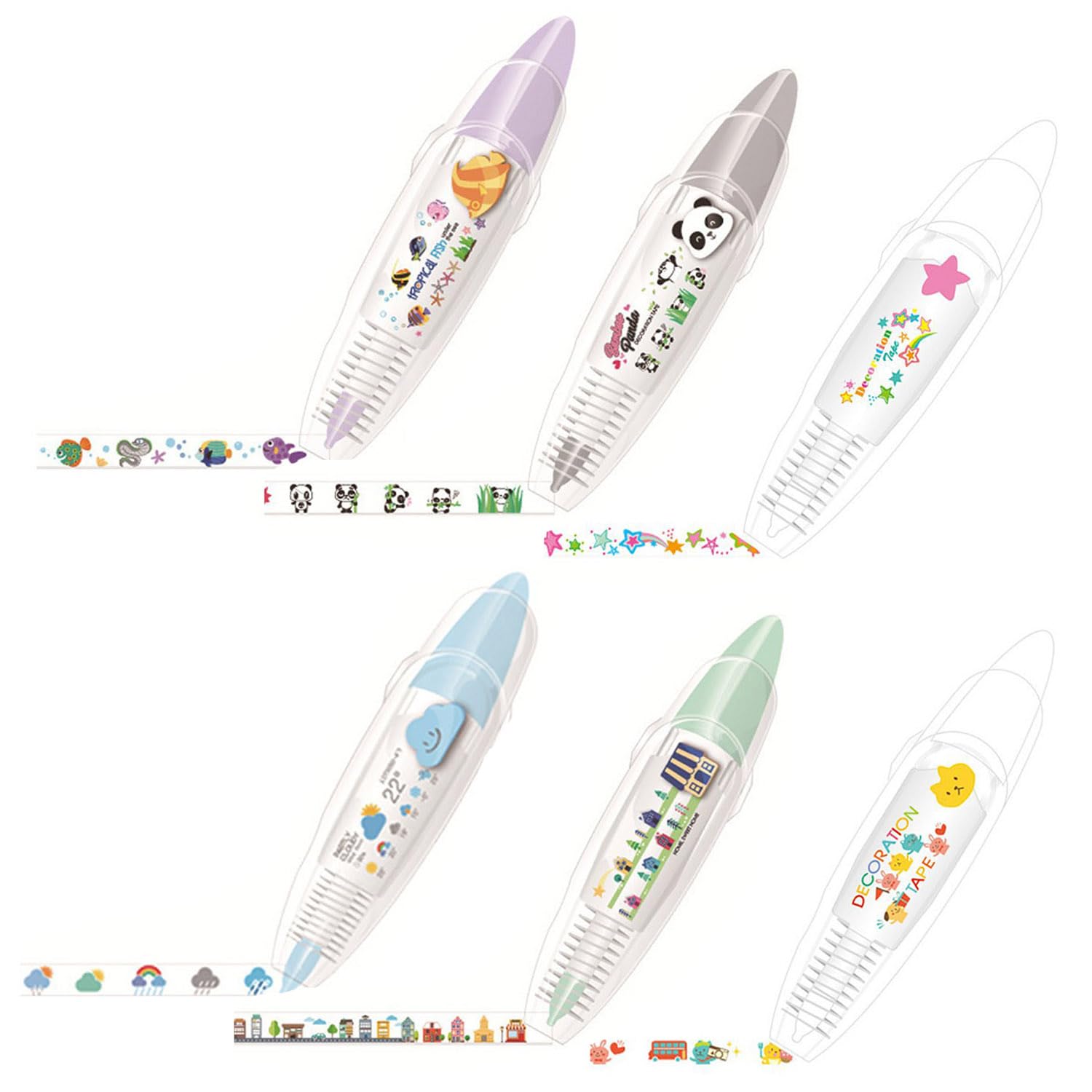 Ally Pocket Tape Pen DIY Cute Animals Press Type Decorative Pen 2023 New DIY Lace Decoration Tape Pen Cute Scrapbooking Diary Decorative Correction Tapes Cartoon Pattern Decorative Tape (6PCS B)