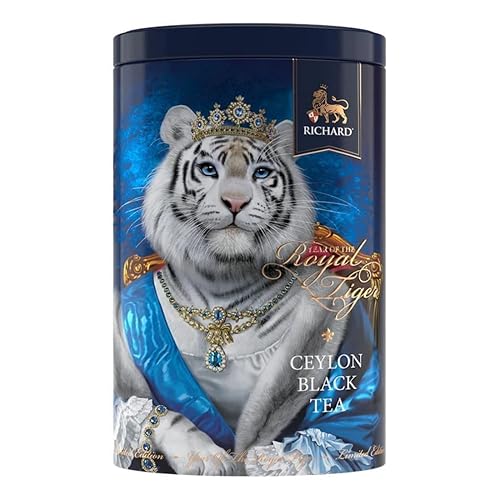 Richard Royal Tea Queen Tiger 20 pirámides (0.06oz cada uno), té negro de Ceilán, lata de 1.7 onzas (tigre reina), caja de regalo rico aroma intenso