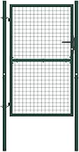 HOMIUSE Puerta de valla de acero, 100 x 200 cm, color verde, puerta de jardín, puerta de jardín, puerta de jardín, puerta de jardín premium, tres llaves a juego, 2 postes, bisagra atornillada,
