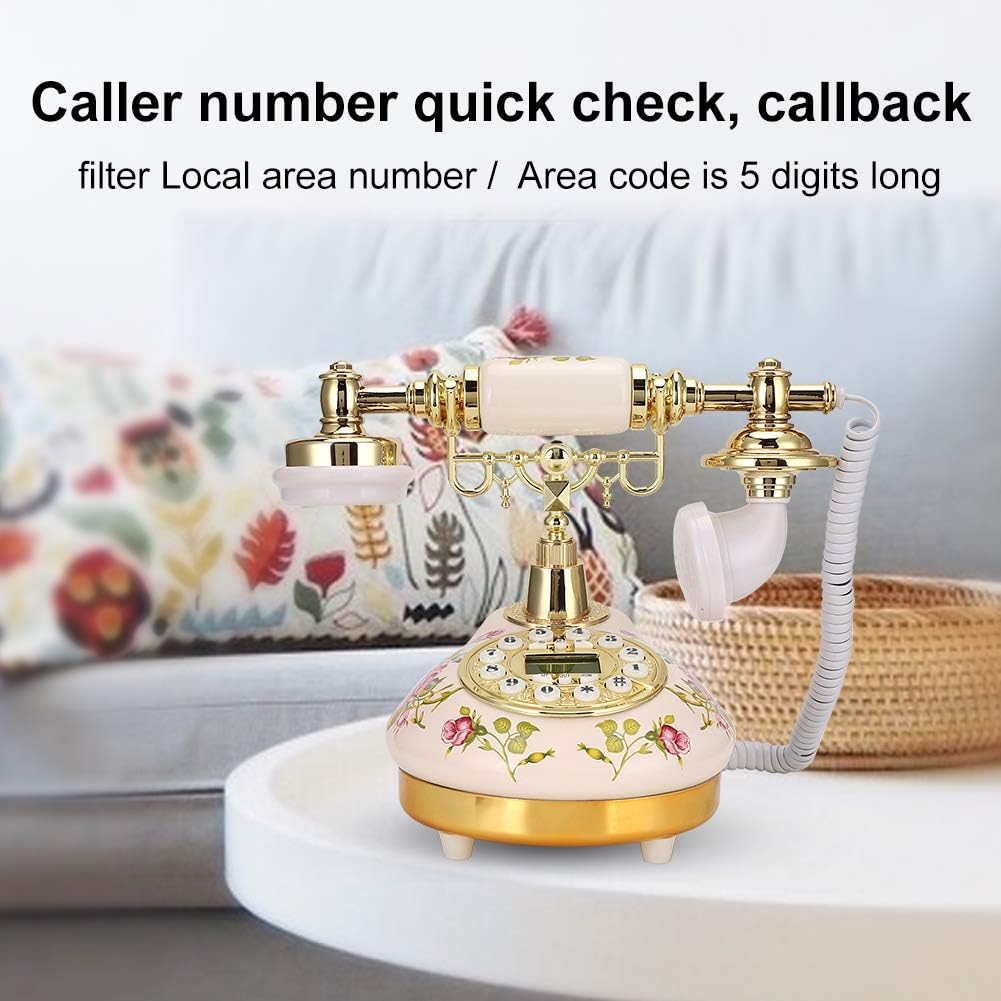 Antikes Festnetztelefon im europäischen Stil für Privathaushalte, Vintage Retro Multifunktions-Telefon aus rosa Keramik mit runder Basis für die Dekoration, Anrufer-ID