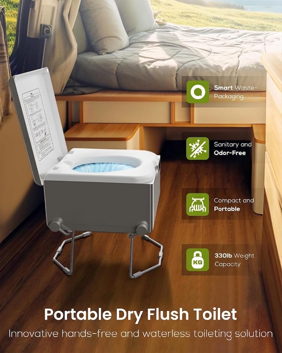 Dry Flush Toilette, tragbare Toilette für Camping & Outdoor [Geruchlos & Ein-Klick-Spülung & geschlossen] Wasserlose Toilette für Wohnmobil, kleine Häuser, Campingplatz, Krankenhaus, Lieferwagen,